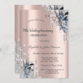 Invitation Mariage de Parties scintillant d'argent Fleurs d'h (Devant / Derrière)