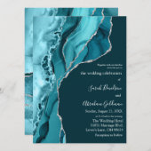 Invitation Mariage de Parties scintillant d'argent Turquoise  (Devant / Derrière)