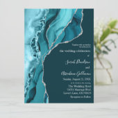 Invitation Mariage de Parties scintillant d'argent Turquoise  (Debout devant)