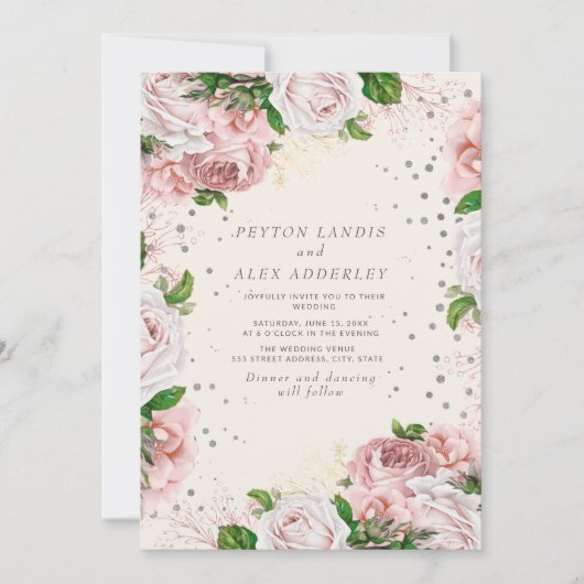 Invitation Mariage de Parties scintillant d'argent Vintage ro (Devant)