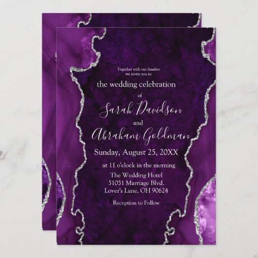 Invitation Mariage de Parties scintillant d'argenté violet pe (Devant / Derrière)