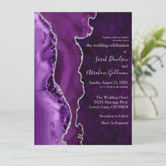 Invitation Mariage de Parties scintillant d'argenté violet pe (Debout devant)