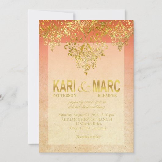 Invitation Mariage de Parties scintillant de l'Apricot et de  (Devant)