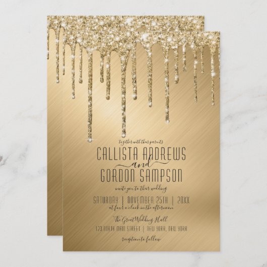 Invitation Mariage de Parties scintillant de luxe Sparkly Gol (Devant / Derrière)