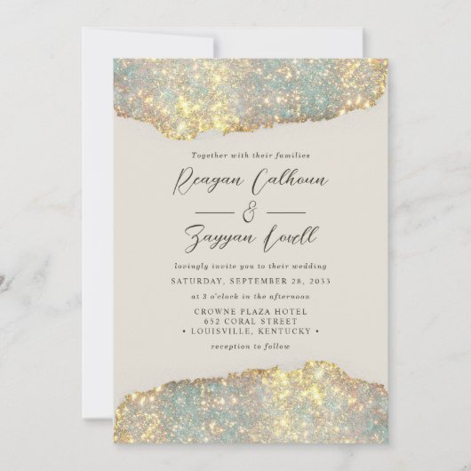 Invitation Mariage de Parties scintillant de script de reflet (Devant)