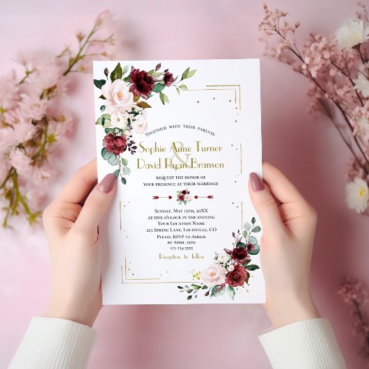 Invitation Mariage de Parties scintillant d'or aux fleurs ble