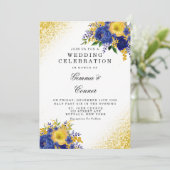Invitation Mariage de Parties scintillant d'or bleu bleu jaun (Debout devant)