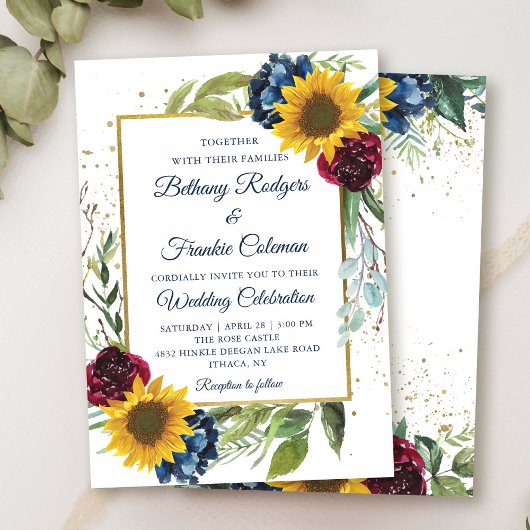 Invitation Mariage de Parties scintillant d'or fleuri de tour