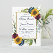 Invitation Mariage de Parties scintillant d'or fleuri de tour (Debout devant)