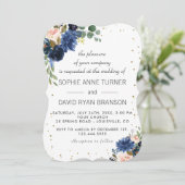 Invitation Mariage de Parties scintillant d'or floral bleu ma (Debout devant)