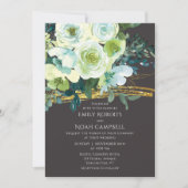 Invitation Mariage de Parties scintillant d'or Floral Vert Tu (Devant)
