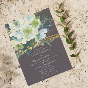 Invitation Mariage de Parties scintillant d'or Floral Vert Tu