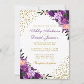 Invitation Mariage de Parties scintillant d'or floral violet  (Devant)