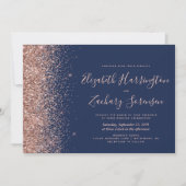 Invitation Mariage de Parties scintillant d'or Rose bleu mari (Devant)