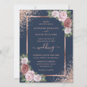 Invitation Mariage de Parties scintillant d'or Rose et bleu m (Devant)