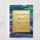 Invitation Mariage de Parties scintillant dorée violet bleu v (Devant)