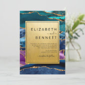 Invitation Mariage de Parties scintillant dorée violet bleu v (Debout devant)