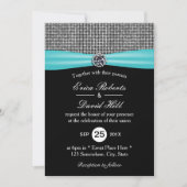 Invitation Mariage de Parties scintillant en argent Turquoise (Devant)