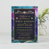 Invitation Mariage de parties scintillant en or et en agate r (Debout devant)