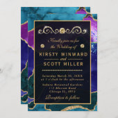 Invitation Mariage de parties scintillant en or et en agate r (Devant / Derrière)