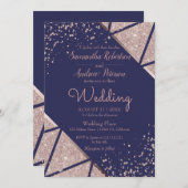 Invitation Mariage de Parties scintillant Gold Confetti Rose (Devant / Derrière)