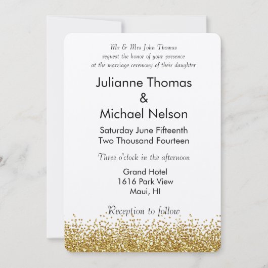 Invitation Mariage de Parties scintillant Gold Faux (Devant)
