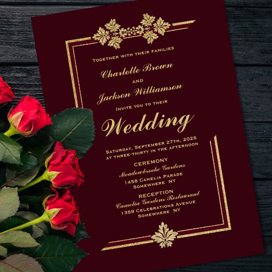 Invitation Mariage de Parties scintillant moderne de Bourgogn
