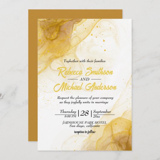 Invitation Mariage de Parties scintillant moderne en marbre j (Devant / Derrière)