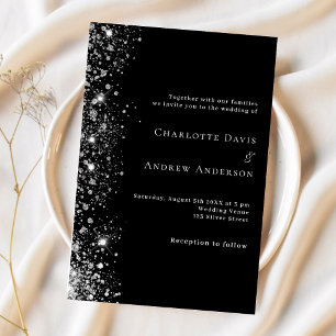 Invitation Mariage de parties scintillant noir blanc argent