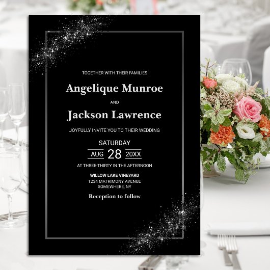 Invitation Mariage de Parties scintillant noir chic