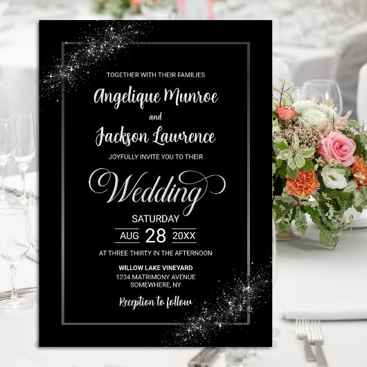 Invitation Mariage de Parties scintillant noir chic