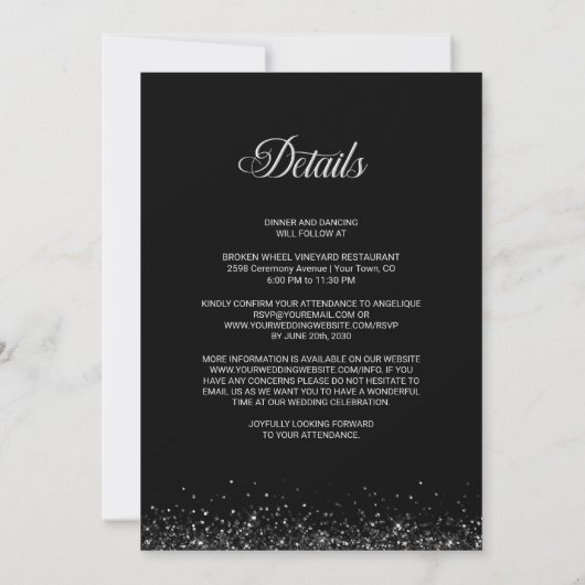 Invitation Mariage de Parties scintillant noir moderne tout e (Dos)