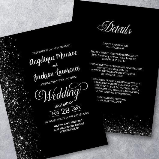 Invitation Mariage de Parties scintillant noir moderne tout e