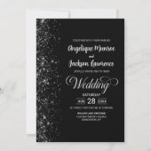Invitation Mariage de Parties scintillant noir moderne tout e (Devant)