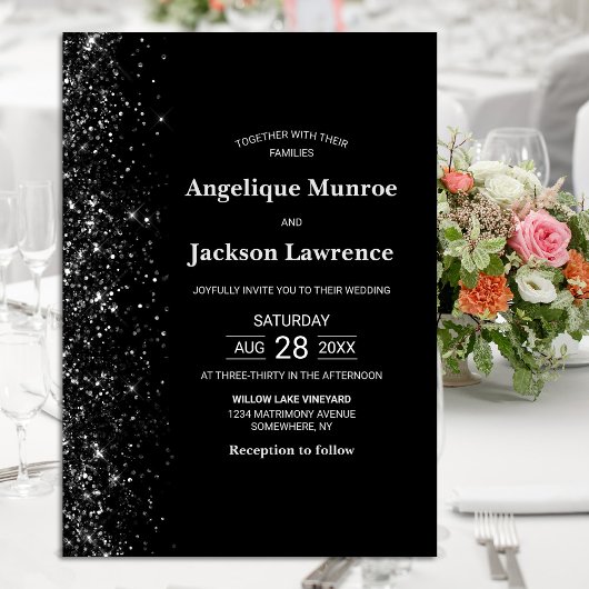 Invitation Mariage de Parties scintillant noire moderne