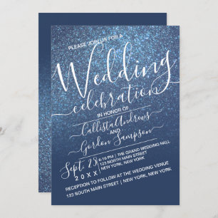 Invitation Mariage de Parties scintillant Ombre Bleu Chic Nav
