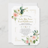 Invitation Mariage de Parties scintillant or aux fleurs blanc (Devant)