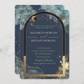 Invitation Mariage de Parties scintillant or céleste Sun Moon (Devant / Derrière)