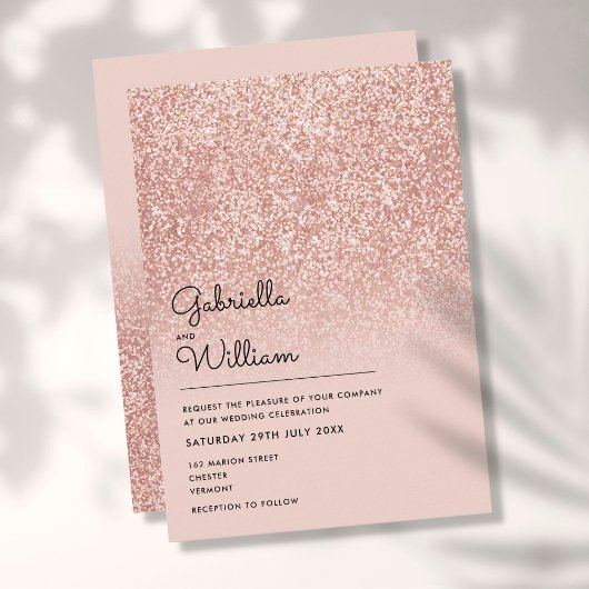 Invitation Mariage de Parties scintillant or Rose simple et é