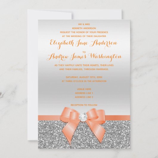 Invitation Mariage de Parties scintillant romantique à corail (Devant)