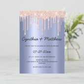 Invitation Mariage de parties scintillant rose en or bleu cla (Debout devant)