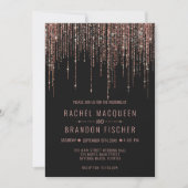 Invitation Mariage de Parties scintillant Rose  noir en or (Devant)