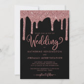 Invitation Mariage de Parties scintillant Rose noir Gold (Devant)