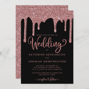 Invitation Mariage de Parties scintillant Rose noir Gold