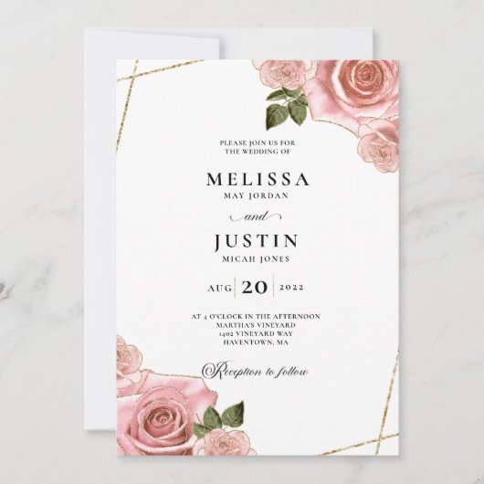 Invitation Mariage de Parties scintillant Rose rose et or (Devant)