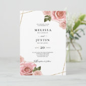 Invitation Mariage de Parties scintillant Rose rose et or (Debout devant)