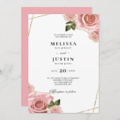 Invitation Mariage de Parties scintillant Rose rose et or (Devant / Derrière)