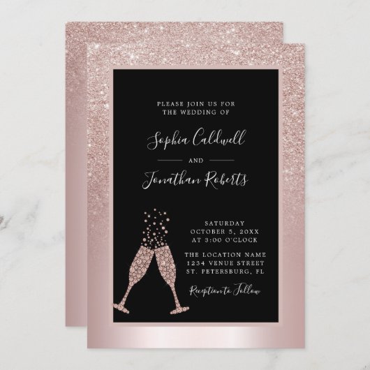 Invitation Mariage de Parties scintillant tout en un toast de (Devant / Derrière)