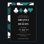 Invitation Mariage de Parties scintillant Turquoise du casino<br><div class="desc">Faire-part de mariage pour le couple moderne,  cette invitation présente une typographie simple et propre avec une touche moderne et un graphique brillant de casino à thème de parties scintillant turquoise et de cartes blanches,  ce qui en fait le choix parfait pour une affaire somptueuse de Las Vegas.</div>