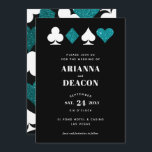 Invitation Mariage de Parties scintillant Turquoise du casino<br><div class="desc">Faire-part de mariage pour le couple moderne,  cette invitation présente une typographie simple et propre avec une touche moderne et un graphique brillant de casino à thème de parties scintillant turquoise et de cartes blanches,  ce qui en fait le choix parfait pour une affaire somptueuse de Las Vegas.</div>